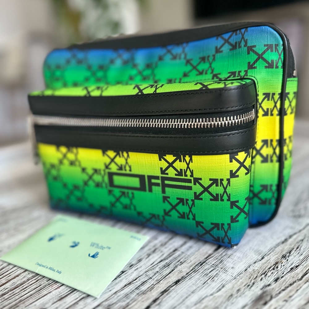 Off-White Green and Blue Toiletry Bag - Picture 3 of 5